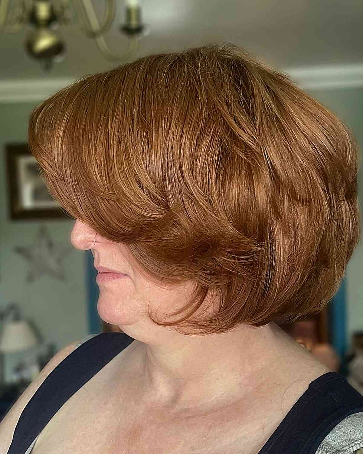 Autumn - Perfect light caramel for a layered fluffy bob for older women