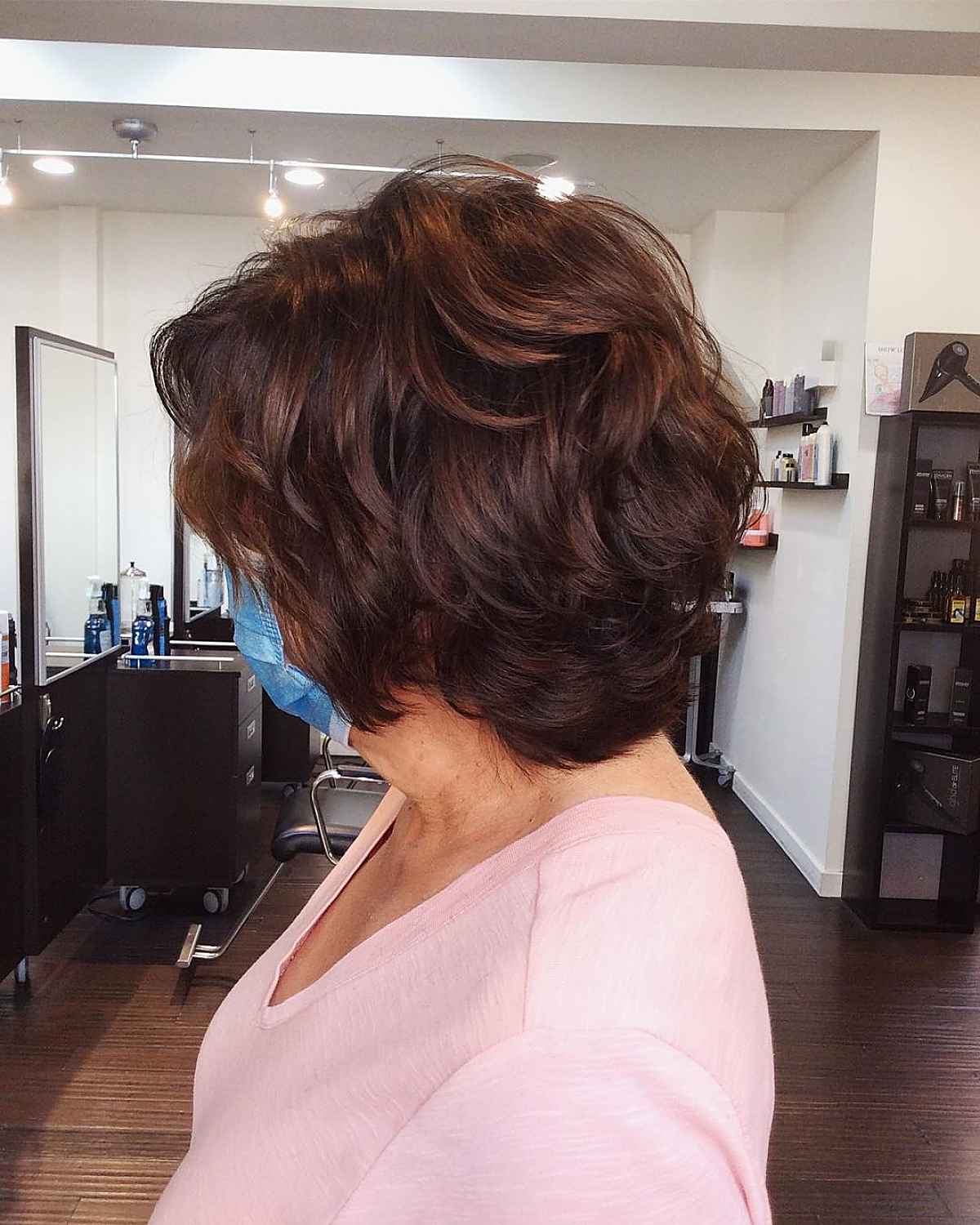 Feathered and chestnut bob haircut