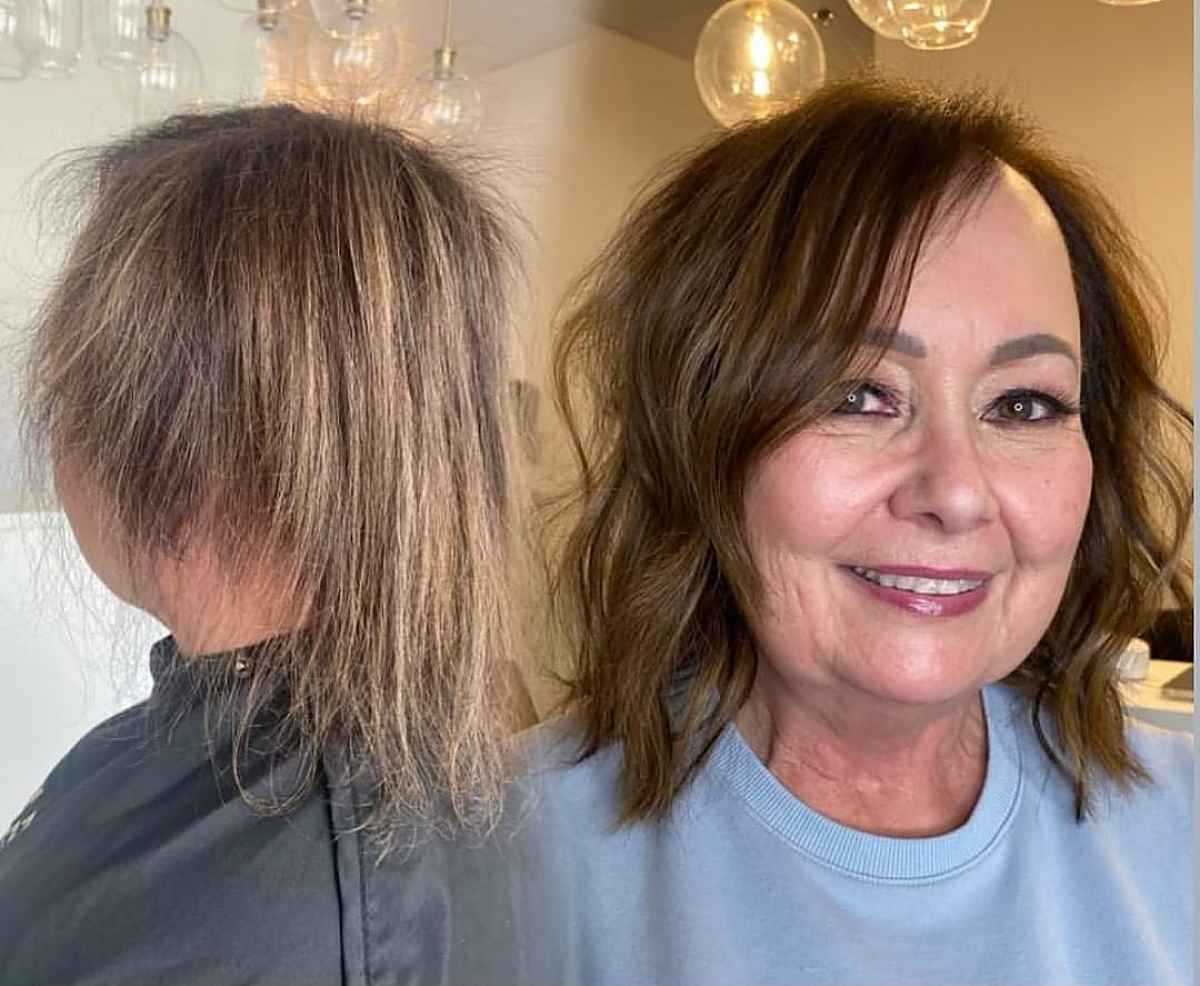 Wavy layered bob with side bangs