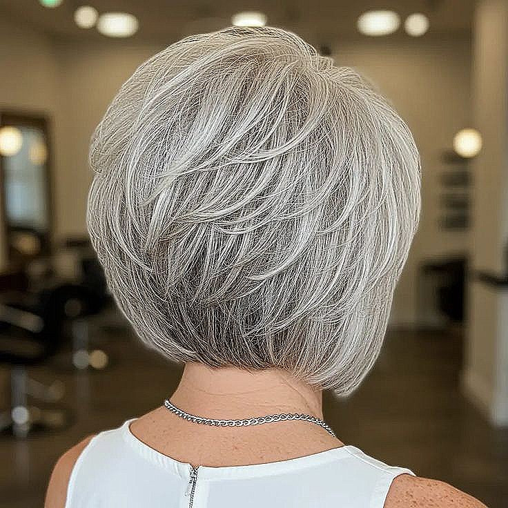 Textured silver bob for thick hair